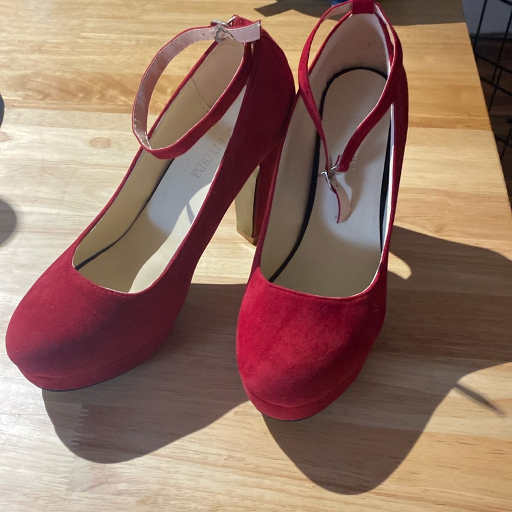 Red suede heels